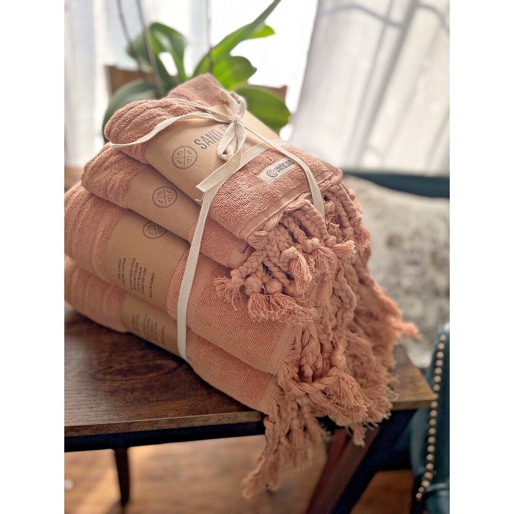 Sand Cloud Bath Bundle ( Set  4 Towels, 2 XL, 2 Hand)  Beige Turkish Cotton NEW